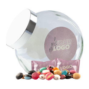  Klassisk glaskrukke m. BOLSJER i logofolie (MAXI) 