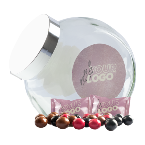 Klassisk Glaskrukke Choko kugler i logofolie (MAXI)