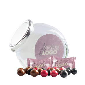 Klassisk Glaskrukke - Choko Kugler i logofolie (MIDI)